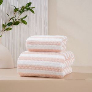 Coral Fleece Padded Quick-Dry Woven Checkered <b>Bath</b> and <b>Towel</b> <b>Set</b> Soft Absorbent for Home Gym Wash - Product Image 4