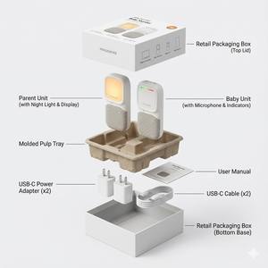 Moniteur audio sans fil 2,4 GHz pour bébé en gros avec adaptateur secteur Type-C, prise en charge du logo personnalisé et du manuel multilingue - Product Image 3