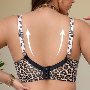 <span class=keywords><strong>Soutien</strong></span>-<span class=keywords><strong>gorge</strong></span> en maille respirant à imprimé léopard en forme de U pour femme grande taille, avec bretelles réglables et décoration en dentelle - Product Image 3