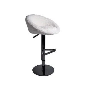 Planet Luxury Bar Stool Chair Modern Design Snow White Boucle Upholstered Swivel Counter Stool For Wholesale