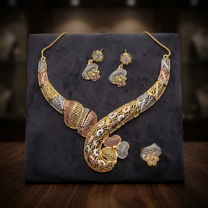 Wholesale Tri Color Brass Jewelry Set 3 Tone Plated Forming Necklaces Multi-Tone Turkey Jewelry Set Indo-Western Fashion Jewelry - Product Image 2