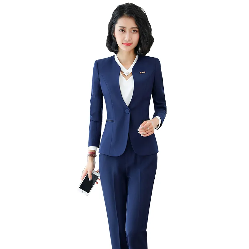 Çin fabrika doğrudan satmak 2 parça Set profesyonel iş takım elbise resmi uzun kollu ince tutmak blazer ofis bayan kadın giyim