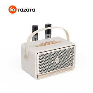 Vintage Leather Wrapped Wood Karaoke Cabinet <b>Speaker</b> 60W Wireless Boombox with Mic Guitar Jack and Reverb Control - Product Image 3