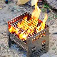 Four à charbon de bois miniature en acier inoxydable portable, pliable, pour pique-nique, barbecue, camping en plein air, randonnée