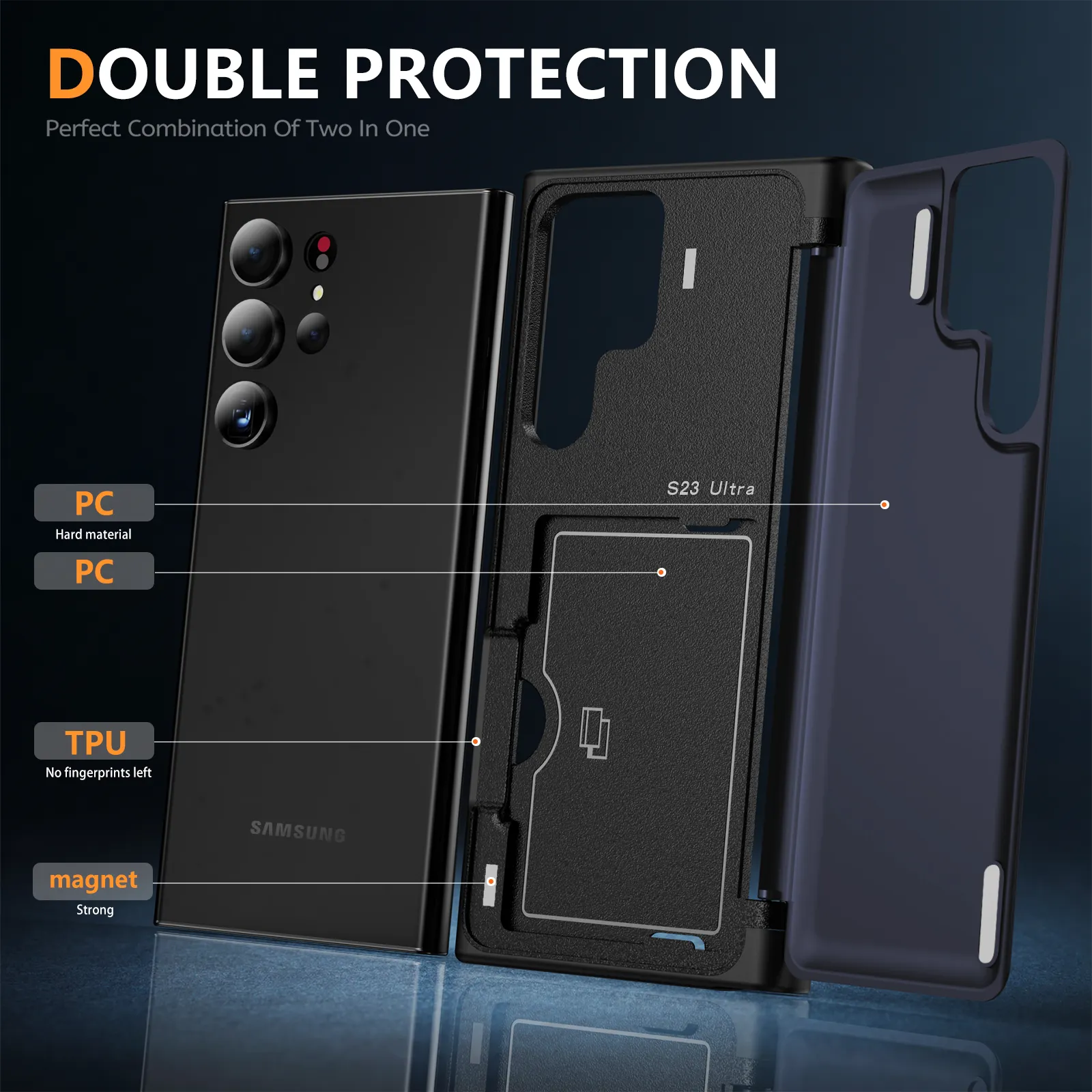 S23 Ultra Android Téléphone Cas Antichoc TPU PC Carte Titulaire avec Design Mince OEM/ODM Logo Téléphone Mobile Protection Portefeuille Fonction