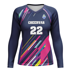 吸湿排汗女式排球穿v领设计的长袖排球上衣 - Product Image 1