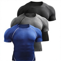 Chemises de sport pour hommes, amples, unies, en jersey tricoté, anti-boulochage, élastiques, à manches raglan, pour l'entraînement estival, athlétiques, à compression