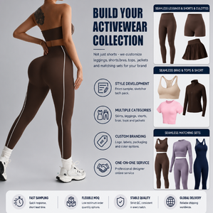 Conjunto de mono sin costuras 2026 Trend Coffee, top tubo sin tirantes, leggings de cintura alta con ribetes en contraste, sexy, para gimnasio, 2 piezas, ropa deportiva. - Product Image 2