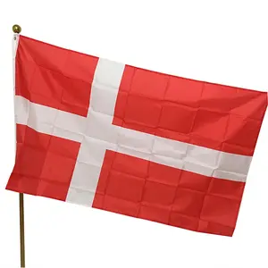100% 폴리에스터 3x5ft 스톡 DNK DK 레드 플래그 화이트 크로스 덴마크 덴마크 덴마크 모든 국가 세계 국기
