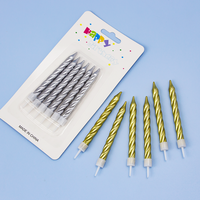 Bougies d'anniversaire en spirale, finition dorée métallique, sans fumée, non toxiques, en cire de paraffine torsadée, pour gâteaux de fête, vente en gros