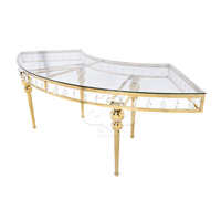 Plateau en verre transparent serpentin avec décor en forme de goutte Table de mariage Base en acier inoxydable doré