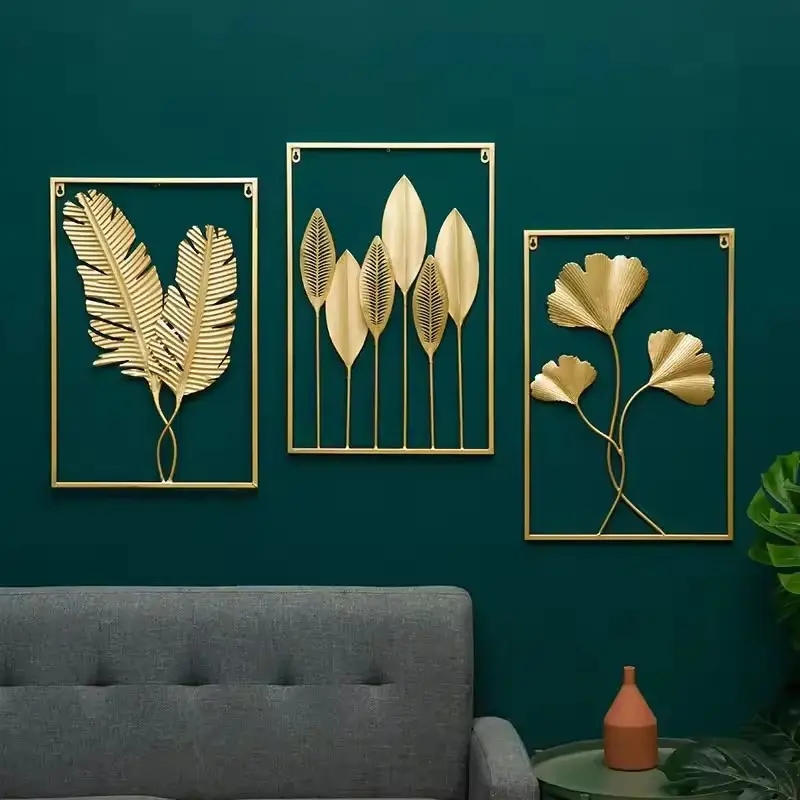 60*40cm S3 2024 nueva venta al por mayor decoración de pared vestíbulo oro forjado sala de estar marco arte colgante flor Metal decoración de la pared del hogar