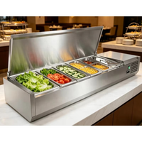Table de préparation réfrigérée commerciale en acier inoxydable pour pizzas, salades de fruits et présentation de produits de charcuterie avec deux zones de température