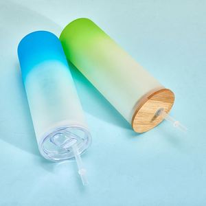 Nouvelle collection estivale : Gobelet en verre dépoli de 25 oz pour sublimation, avec couvercle en bambou et paille, modèle ours, vierge pour sublimation - Product Image 3