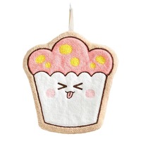 LONGREN Serviette de cuisine à suspendre en polaire corail épaissie, séchage rapide, à trois couches, motif cupcake de dessin animé mignon de style coréen