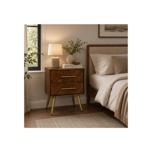Table de chevet en bois de qualité supérieure avec 2 tiroirs, style moderne du milieu du siècle, fournisseur direct OEM ODM, usine de meubles - Product Image 1