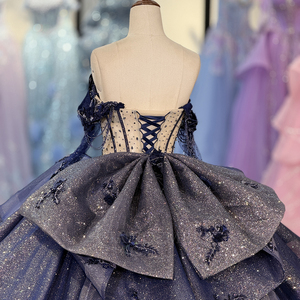 Robe de Quinceañera Jancember, modèle Dy5799, bleu marine, en dentelle mexicaine et perles, style princesse, pour 15 ans, Sweet 16, robe de bal - Product Image 4