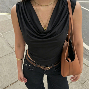 Cross Border Fashion Beaded Chain Decor Open Back Vest Elegant Mature Draped Neck Waist Cinching <b>Crop</b> <b>Top</b> Hot Girl - Product Image 2