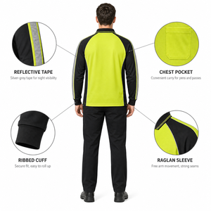 Chemise <span class=keywords><strong>de</strong></span> travail <span class=keywords><strong>de</strong></span> sécurité à blocs <span class=keywords><strong>de</strong></span> couleur orange et lime, manches raglan, polos réfléchissants haute visibilité pour la sécurité des entrepôts et la circulation - Product Image 4