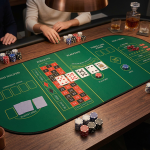 Tapete de Juego de <span class=keywords><strong>Casino</strong></span> 5 en 1 Personalizado, Tapete de Póquer, Ruleta, Blackjack, Póquer de Tres Cartas, Craps, Ovalado Verde - Product Image 5