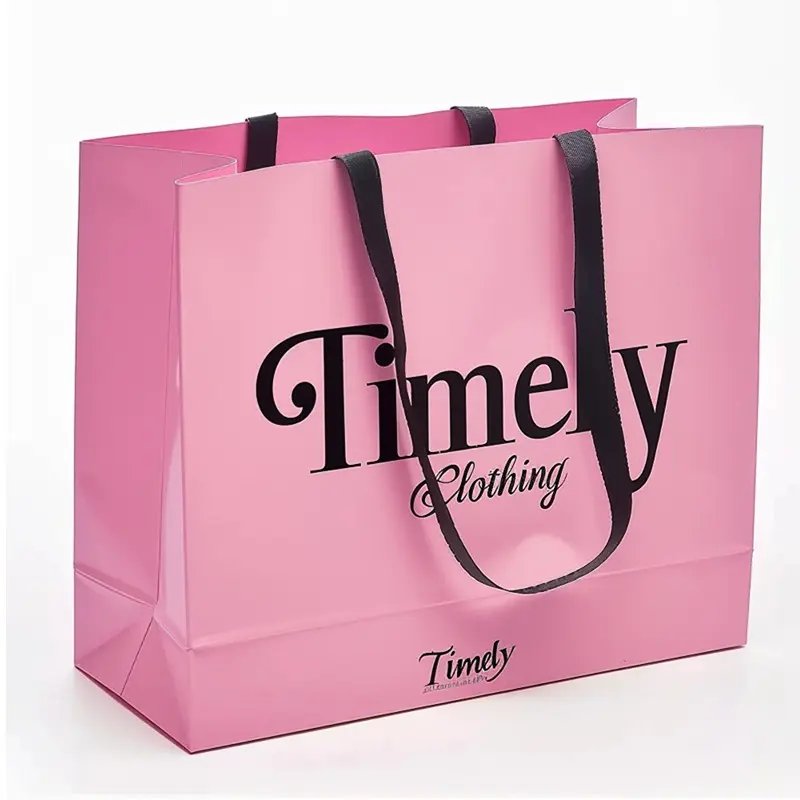 2024 bolsa de papel de lujo con logotipo personalizado, bolsa de regalo de embalaje rosa, bolsas de papel, bolsas de cartón con asas para ropa