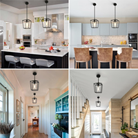 Lustre suspendu en métal noir de style cage géométrique avec abat-jour en verre transparent, lampe suspendue de style farmhouse pour îlot de cuisine, en stock aux États-Unis