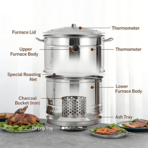 <strong>Charcoal</strong> BBQ Oven with Cooking Hooks Portable Vertical Stainless Steel <strong>Grill</strong> Detachable Smokeless BBQ <strong>Grill</strong> for Indoor/outdoor - Product Image 4