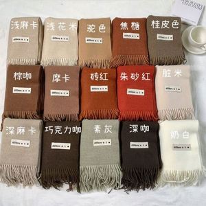 ผ้าพันคอผู้หญิงสำหรับฤดูหนาวแบบขายส่ง พร้อมพู่ห้อย สีพื้น ผ้าพันคอพัชมีนา ผ้าคลุมไหล่กันหนาวสุดหรู ผ้าพันคอแคชเมียร์สำหรับผู้หญิง - Product Image 2