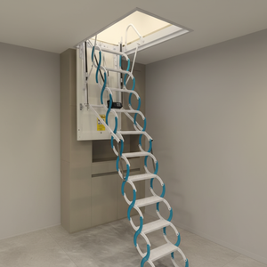 <span class=keywords><strong>Escalera</strong></span> <span class=keywords><strong>de</strong></span> Acero Moderna, Automática, Eléctrica, Tipo <span class=keywords><strong>Tijera</strong></span>, con Pasamanos, Ahorra Espacio, Combinación <span class=keywords><strong>de</strong></span> 12 Peldaños con Peldaños Telescópicos Antideslizantes - Product Image 3