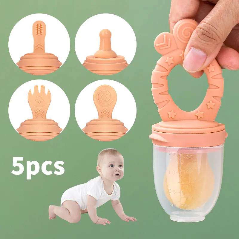 5 in 1 Silicone Infant Soother Toddler Kids Pacifier Feeder Baby Fruits Food Nibbler Feeder Baby Feeding Pacifier