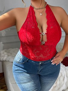 Top sexy de encaje talla grande Glory Cross-border, top corto popular con cuello halter y diseño hueco. - Product Image 1