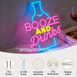 Enseigne néon LED « BOOZE and Drinks », décoration murale pour bar à domicile, fête, mariage, club - Product Image 2