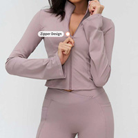 Veste de yoga d'hiver pour femmes, col montant, fermeture éclair, manches trompette, évacuation de l'humidité, haut de sport pour la course en plein air