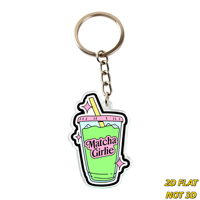 Porte-clés en acrylique mignon Matcha Girlie, design boisson glacée avec couvercle rose et paille, détails scintillants, accessoire esthétique charmant