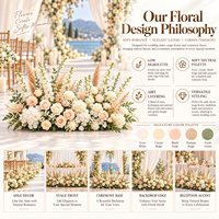 Composition florale artificielle blanc crème faite à la main, chemin de table floral, présentation de fleurs mélangées pour la décoration de scène de cérémonie de mariage