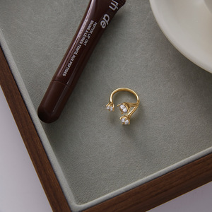 Fashion <b>Rings</b> Gold Plated White Zircon Prong Setting <b>Adjustable</b> Unisex Jewelry Gift Plant Shape Geometric Design - Product Image 4