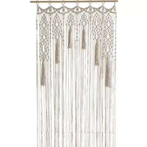 Tenda fatta a mano in stile moderno in macramè intrecciata in corda di cotone con divisorio in nappa per mezze luci a blocchi geometrici - Product Image 5