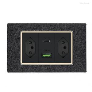 Enchufe de pared USB de PC negro mate estándar brasileño, panel de toma de corriente, enchufe de pared tipo 118 de 6 pines - Product Image 1