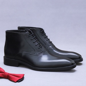 British Men's Retro Zipper High-Top Leather <b>Boots</b> Genuine Cowhide with Lace-Up Closure Short Men's Cowhide Zipper <b>Boots</b> - Product Image 2
