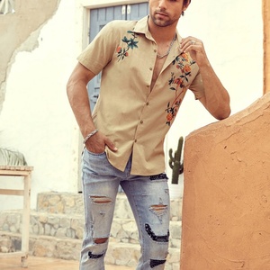 Camisa de Alta Calidad Personalizada 100% Algodón para Hombre, Camisa Deportiva con Cuello de Botones, Camisa con Bordado Floral - Product Image 3