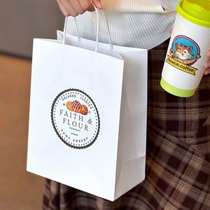 Custom White Kraft <b>Paper</b> Bakery Bags <b>Biodegradable</b> Dessert Takeout Packaging Bag with Handle - Product Image 6
