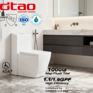 DITAO WC en céramique CUPC, cuvette carrée monobloc avec chasse d'eau à siphon, système de chasse Map, 1000g, vanne de remplissage de haute qualité - Product Image 1