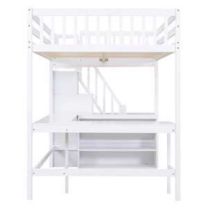 White Wooden Loft Bed With Desk And <b>Storage</b> For <b>Kids</b> Bedroom - Product Image 5