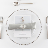Assiette de présentation à bord doré pour mariage, avec bordure argentée, pour décoration de table de mariage, ensemble de vaisselle en verre, sous-assiette