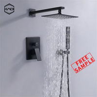 Ensemble de douche mural en laiton avec cartouche céramique, finition noir mat, jets pluie et doux, pour usage hôtelier