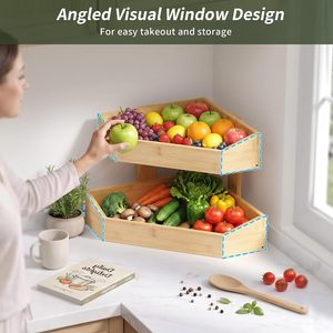 <span class=keywords><strong>Panier</strong></span> à fruits d'angle en bois à 2 niveaux, grande capacité, support pour fruits, organisateur de rangement pour fruits <span class=keywords><strong>et</strong></span> légumes pour comptoir de cuisine - Product Image 6