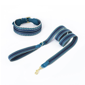 2025 nuevo diseño gran oferta de lujo personalizado PU cuero perro Collar y correa conjunto ajustable algodón tejido cuerda mascota Collar Correa conjunto - Product Image 6