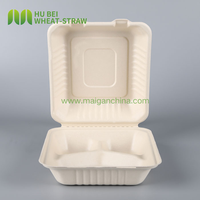 Boîte repas compartimentée 3 compartiments 9x9 pouces en bagasse de qualité alimentaire, écologique, non blanchie, pour plats à emporter