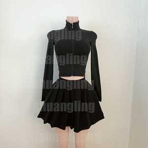 Completo da tennis da donna a costine, 2 pezzi: gonna a vita alta plissettata e top corto <span class=keywords><strong>imbottito</strong></span> senza maniche con scollo racerback, ideale per golf e allenamento - Product Image 6