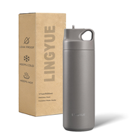 Bouteille d'eau isotherme sous vide en acier inoxydable de 500 ml avec couvercle à paille, pour le sport, les activités de plein air et comme gobelet à café